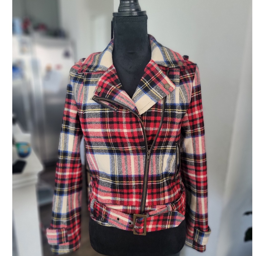Heritage 1981 Wool Blend Plaid Biker Jacket